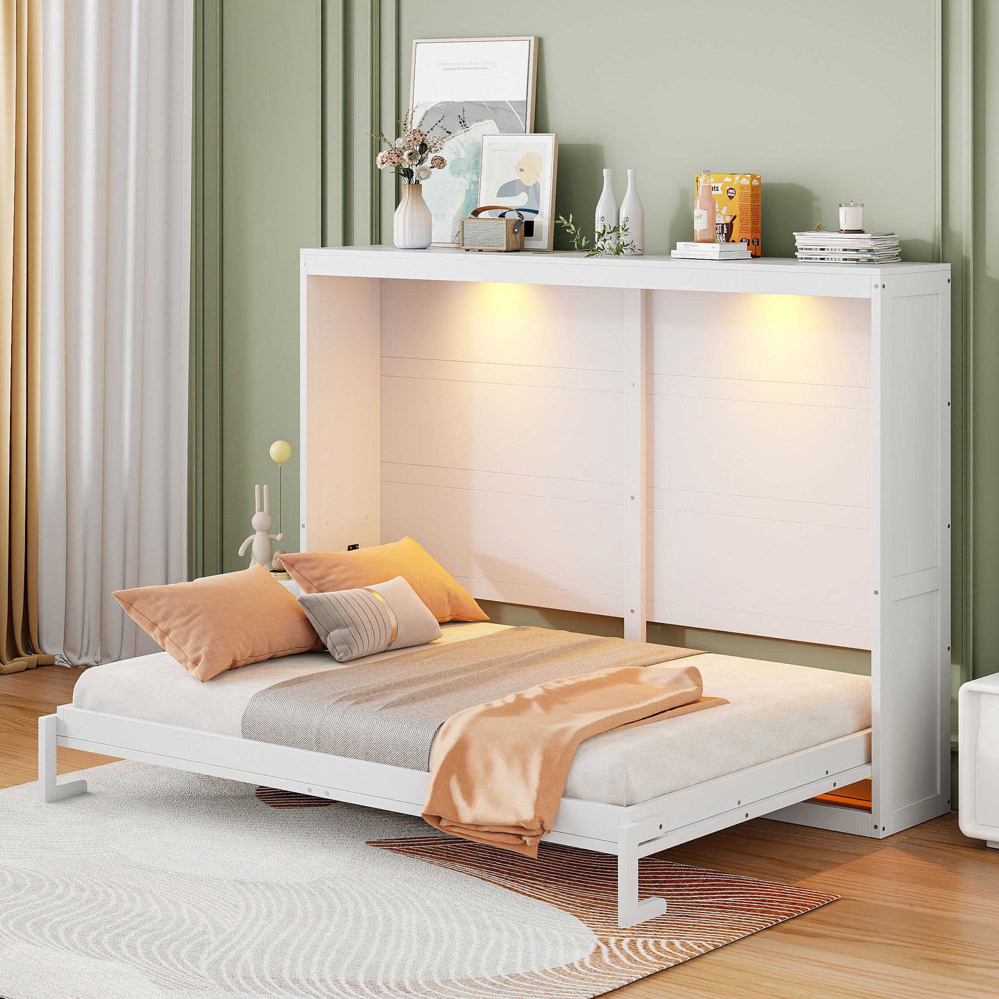 White Wood Queen Murphy Bed