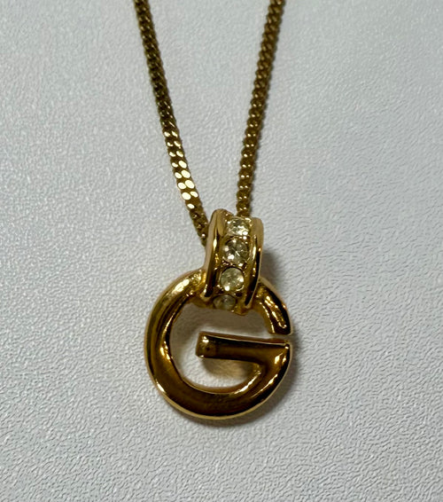Givenchy Vintage Crystal G Pendant Necklace